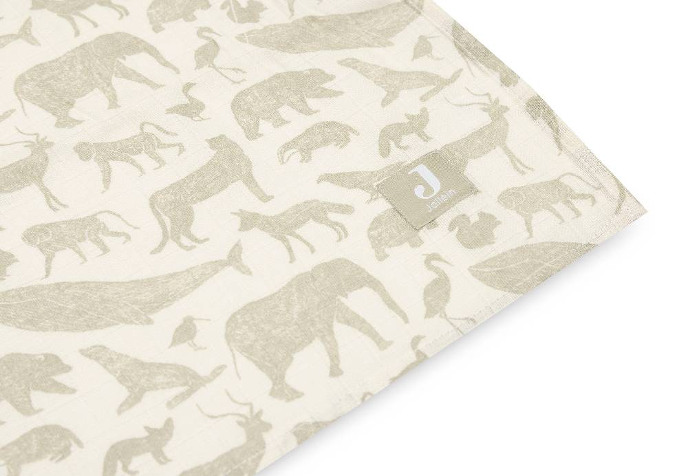 Jollein Mullwindeln Hydrophil 115x115cm Animals Olive Green (2pack) Kostenloser Versand