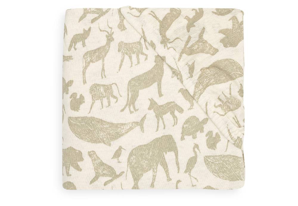 Jollein Spannbettlaken Jersey 70x140/75x150cm Animals Olive Green