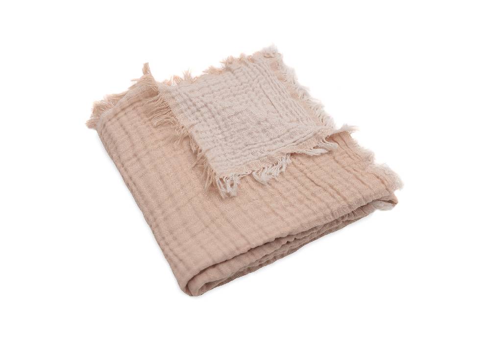 Jollein Decke Kinderbett 120x120cm Fringe Moonstone/Ivory GOTS Fabrikladen