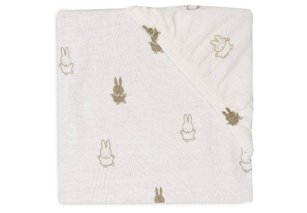 Jollein Spannbettlaken Jersey 60x120cm Happy Miffy Olive Green Fabrikladen
