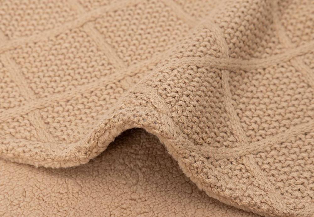 Jollein Decke Kinderbett 100x150cm Check Knit - Biscuit/Teddy Fleece Blitzverkäufe
