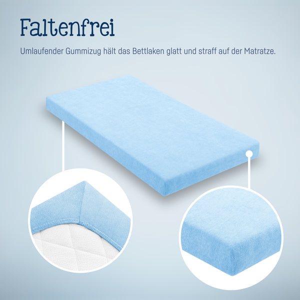 Julius Zöllner Fottee Spannbettlaken für Babymatratzen 60x120 bis 70x140cm, Hellblau Letzte 2 Tage