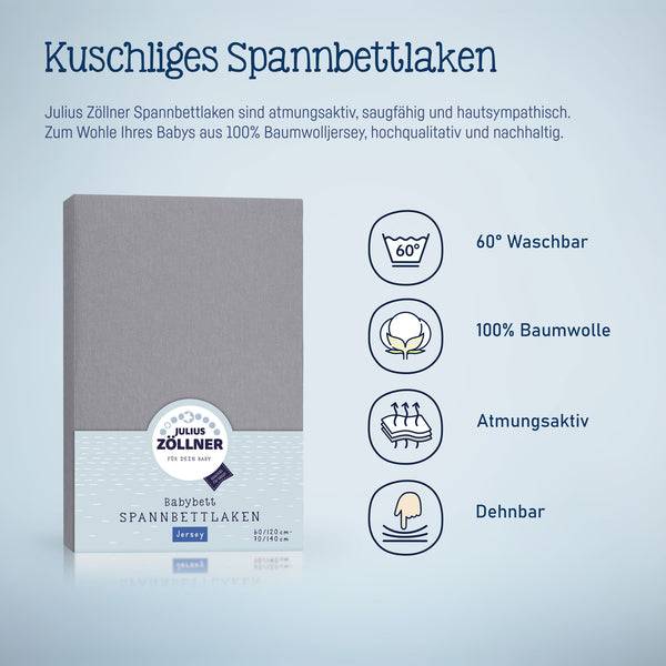 Julius Zöllner Jersey Spannbettlaken für Babymatratzen 60x120 bis 70x140cm, Anthracite Riesige Ersparnisse