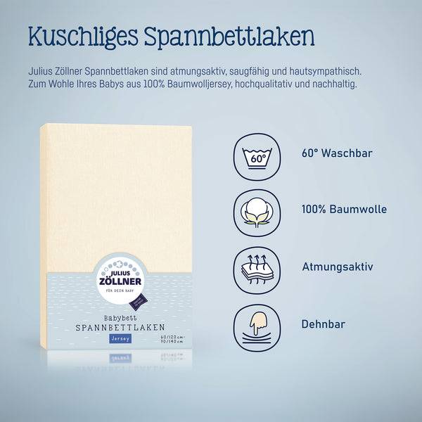 Julius Zöllner Jersey Spannbettlaken für Babymatratzen 60x120 bis 70x140cm, Ecru VIP-Rabatte