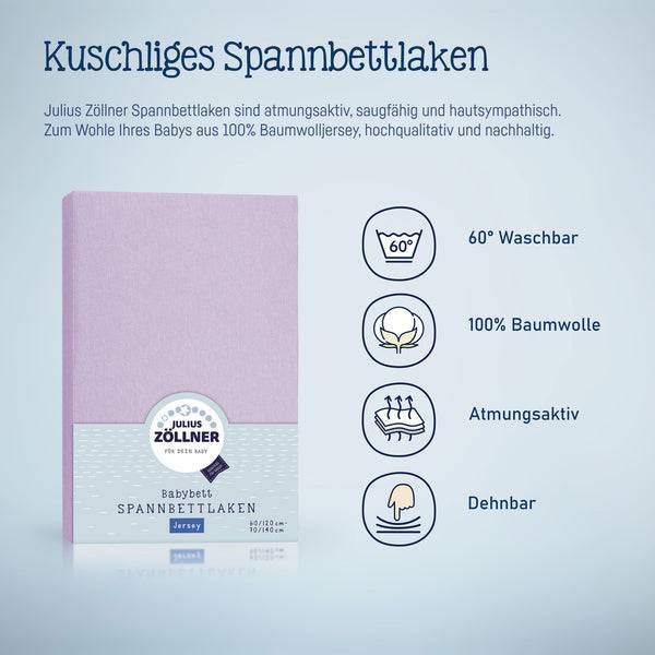 Julius Zöllner Jersey Spannbettlaken für Babymatratzen 60x120 bis 70x140cm, Flieder Tiefpreis