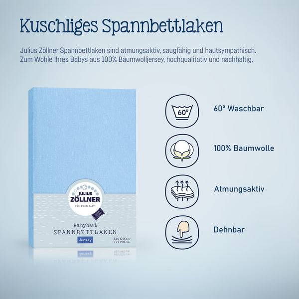 Julius Zöllner Jersey Spannbettlaken für Babymatratzen 60x120 bis 70x140cm, Hellblau Super Sparpreis