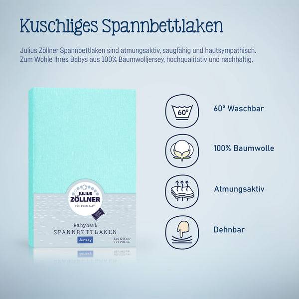 Julius Zöllner Jersey Spannbettlaken für Babymatratzen 60x120 bis 70x140cm, Mint Kostenlose Rückgabe