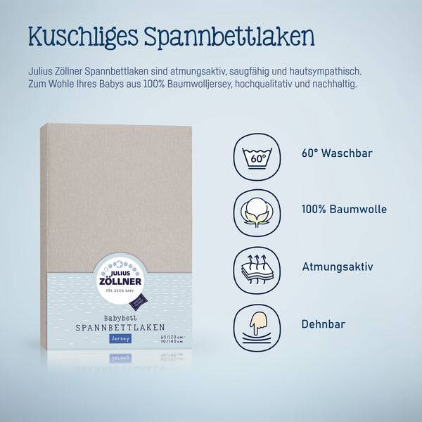 Julius Zöllner Jersey Spannbettlaken für Babymatratzen 60x120 bis 70x140cm, Taupe JETZT KAUFEN