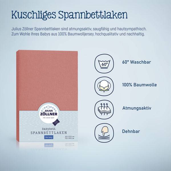 Julius Zöllner Jersey Spannbettlaken für Babymatratzen 60x120 bis 70x140cm, Terra Neueste Stile