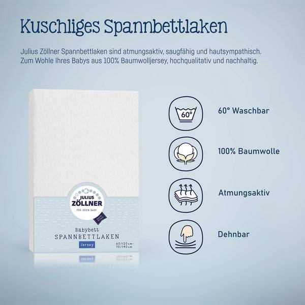 Julius Zöllner Jersey Spannbettlaken für Babymatratzen 60x120 bis 70x140cm, Weiß Letzte 2 Tage