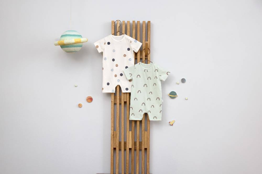 Lässig Baby Schlafoverall - Bio Baumwolle, Regenbogen, Mint Sonderangebote