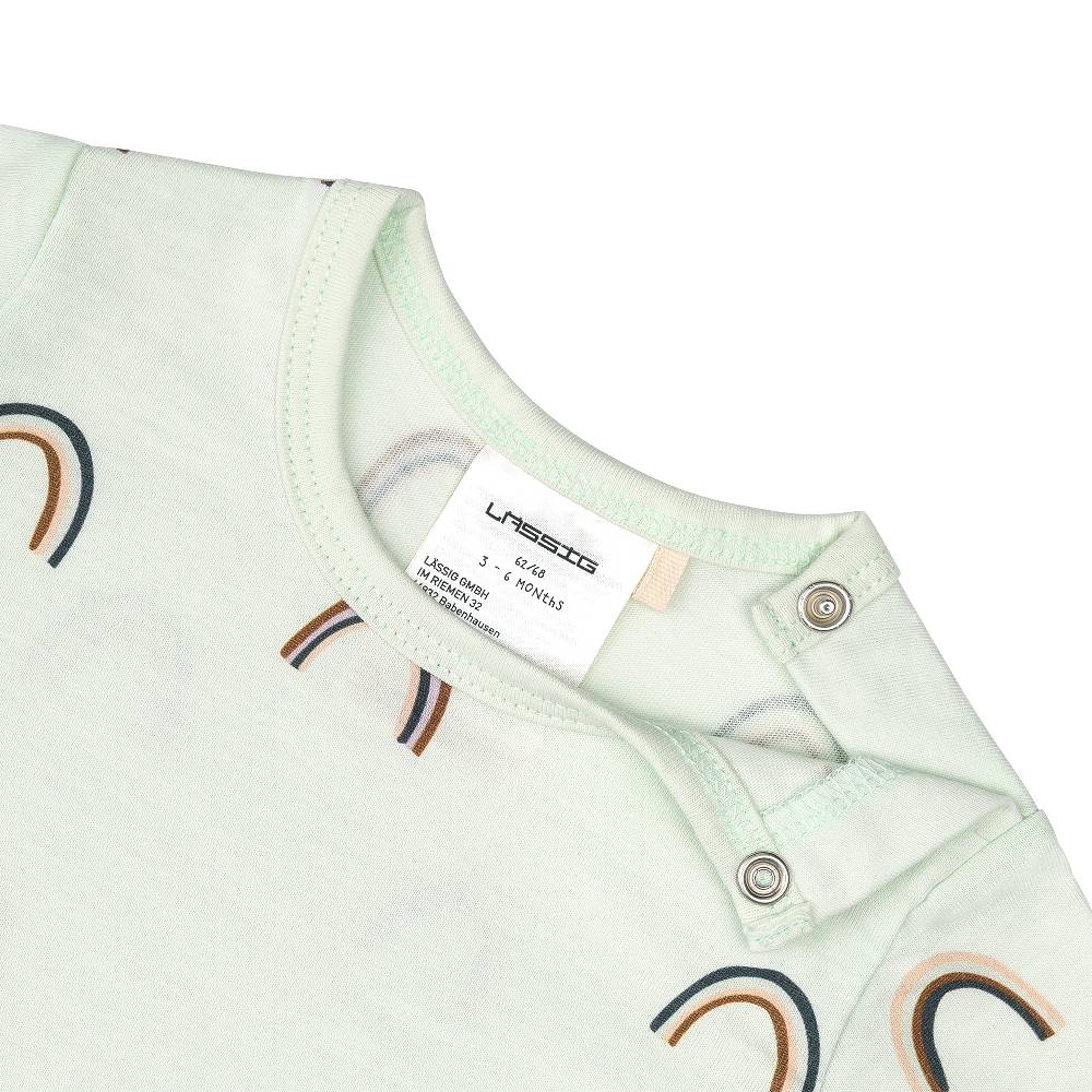 Lässig Baby Jumpsuit - Bio Baumwolle, Regenbogen, Mint Sonderangebot der Fabrik