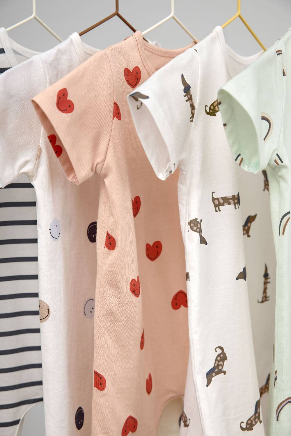 Lässig Baby Jumpsuit - Bio Baumwolle, Regenbogen, Mint Sonderangebot der Fabrik