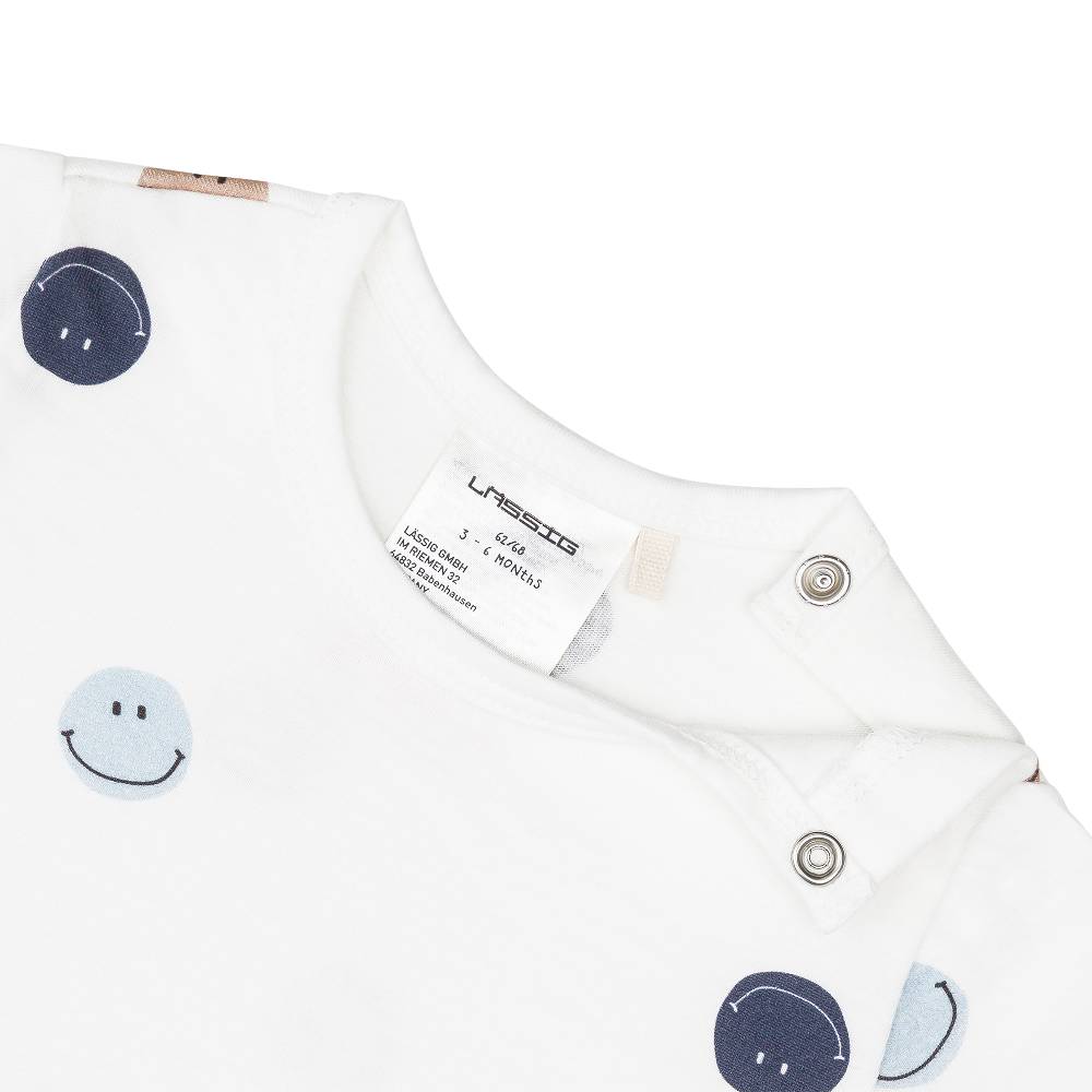 Lässig Baby Jumpsuit - Bio Baumwolle, Smile, Milky Vierteljährliche Förderung