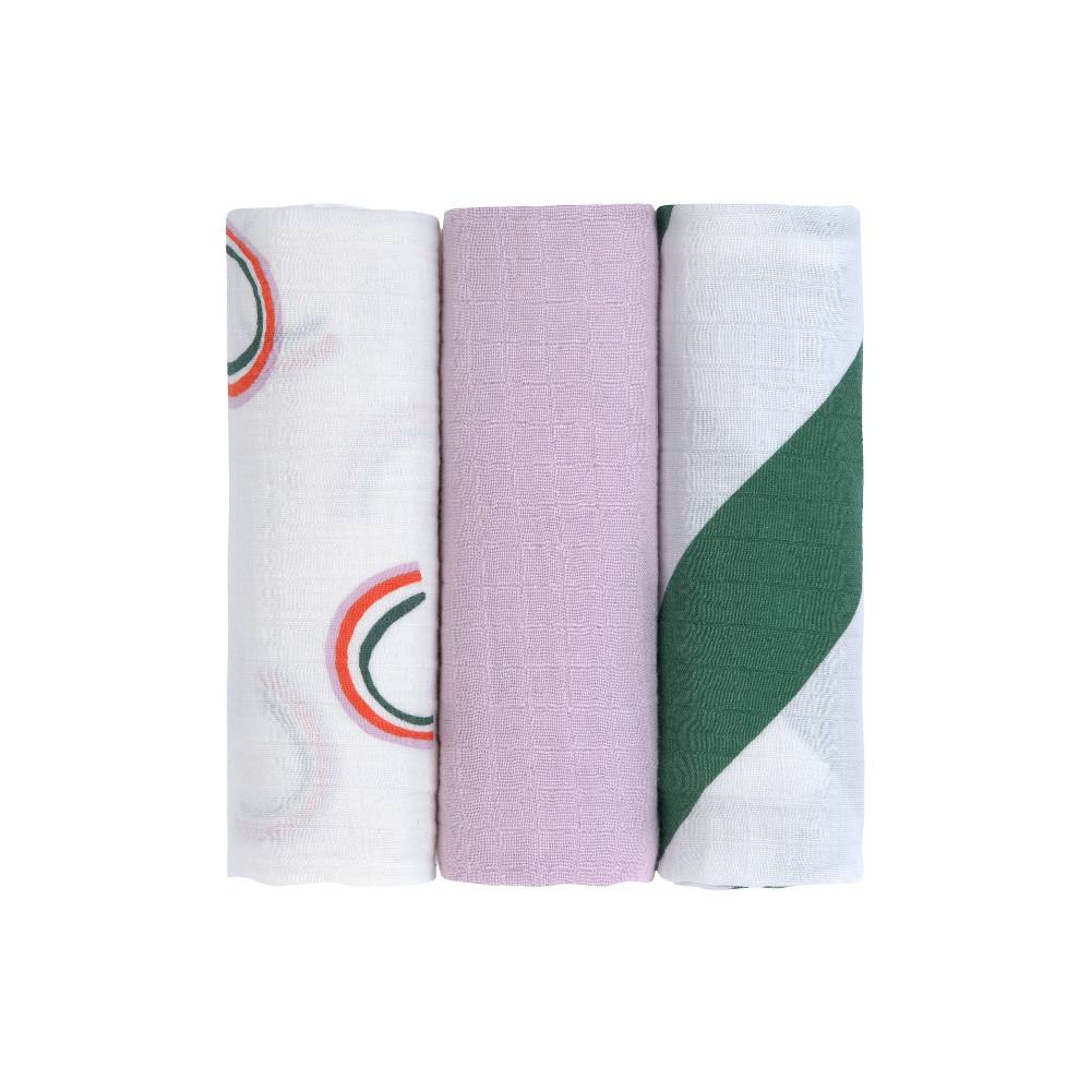 Lässig Mulltücher 3er Set 85 x 85 - Bio Baumwolle, Happy Rascals, Lila Fabrikverkauf