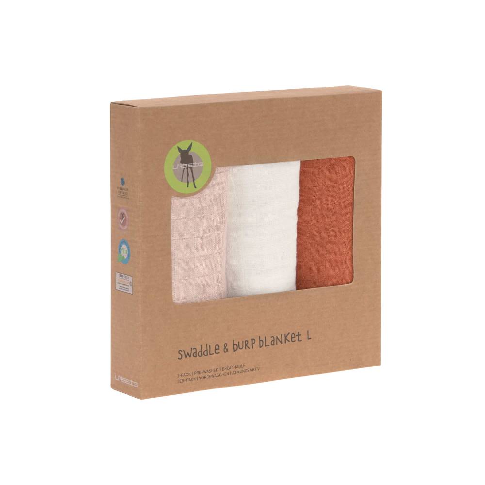 Lässig Mulltücher (3 Stk) - Swaddle & Burp Blanket L, Powder Pink Milky Rust Flash Sale
