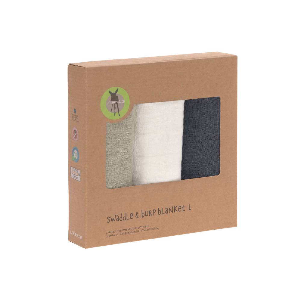 Lässig Mulltücher (3 Stk) - Swaddle & Burp Blanket L, Olive Milky Navy Online Outlet