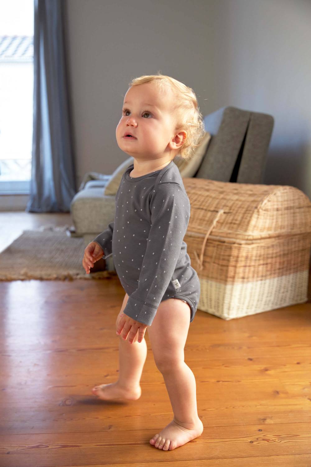 Lässig Baby Body langarm - Bio Baumwolle, Punkte, Anthrazit Große Rabatte
