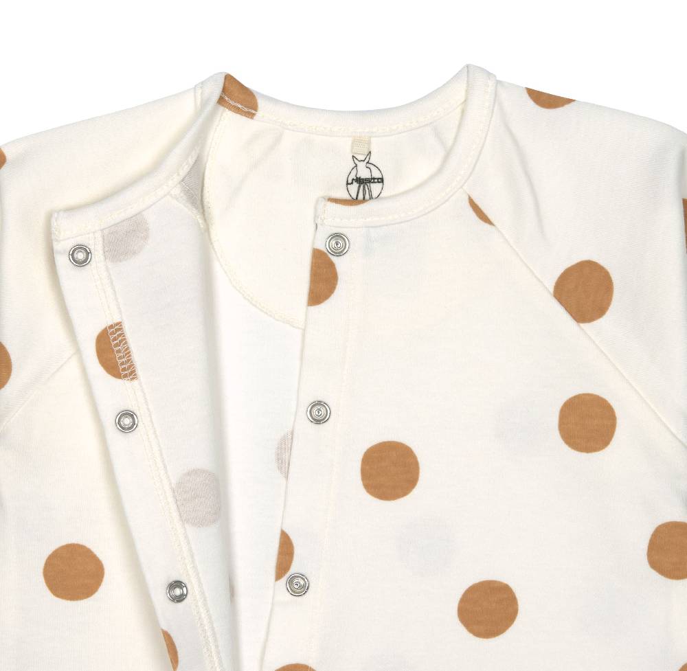 Lässig Baby Schlafanzug mit Füßen - Bio Baumwolle, Big Dots, Weiß Fabrikladen