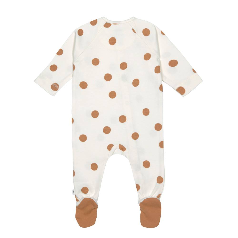 Lässig Baby Schlafanzug mit Füßen - Bio Baumwolle, Big Dots, Weiß Fabrikladen