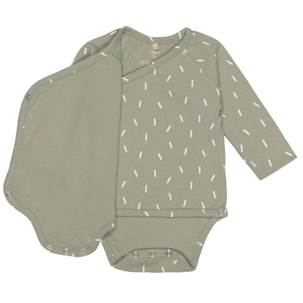 Lässig Baby Wickelbody langarm - Bio Baumwolle, Striche, Oliv Wochenangebot