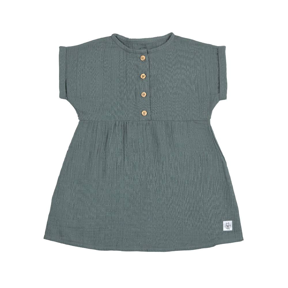 Lässig Musselin Kinderkleid - Bio Baumwolle, Petrolgrün