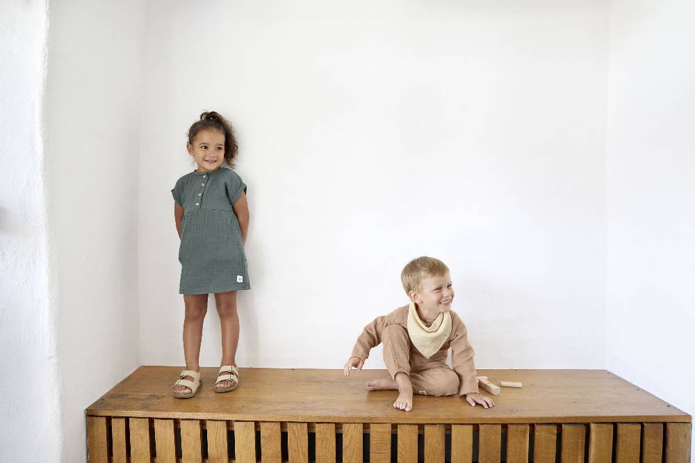 Lässig Musselin Kinderkleid - Bio Baumwolle, Petrolgrün Bis zu 65% Rabatt