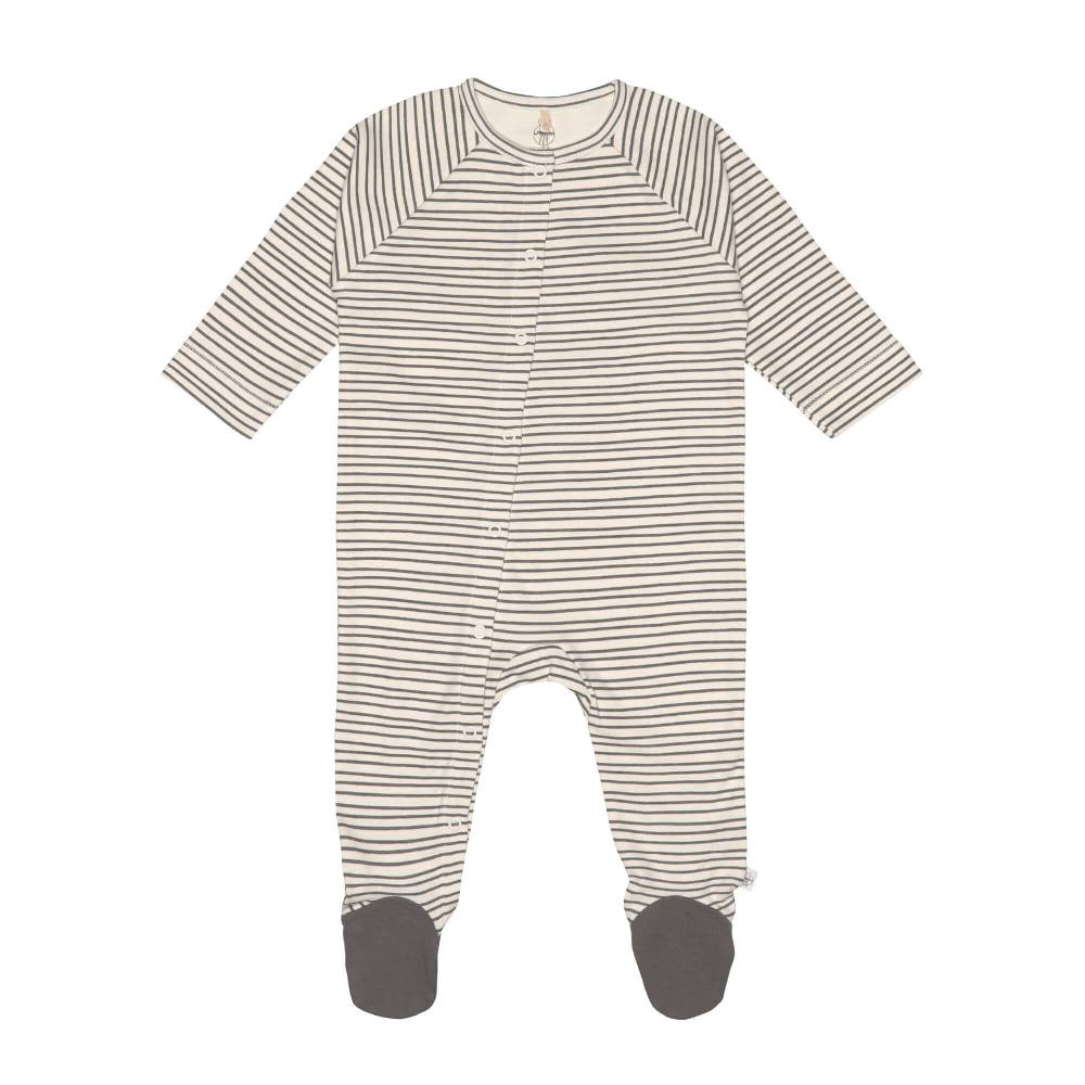 Lässig Baby Schlafanzug mit Füßen - Bio Baumwolle, Striped, Grau