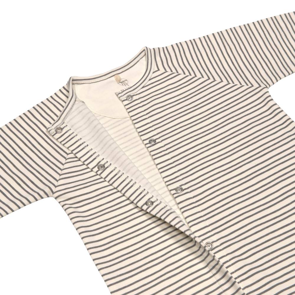 Lässig Baby Schlafanzug mit Füßen - Bio Baumwolle, Striped, Grau 50% Rabatt mit kostenlosem Versand