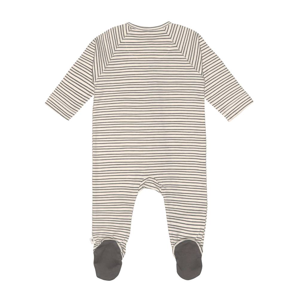 Lässig Baby Schlafanzug mit Füßen - Bio Baumwolle, Striped, Grau 50% Rabatt mit kostenlosem Versand