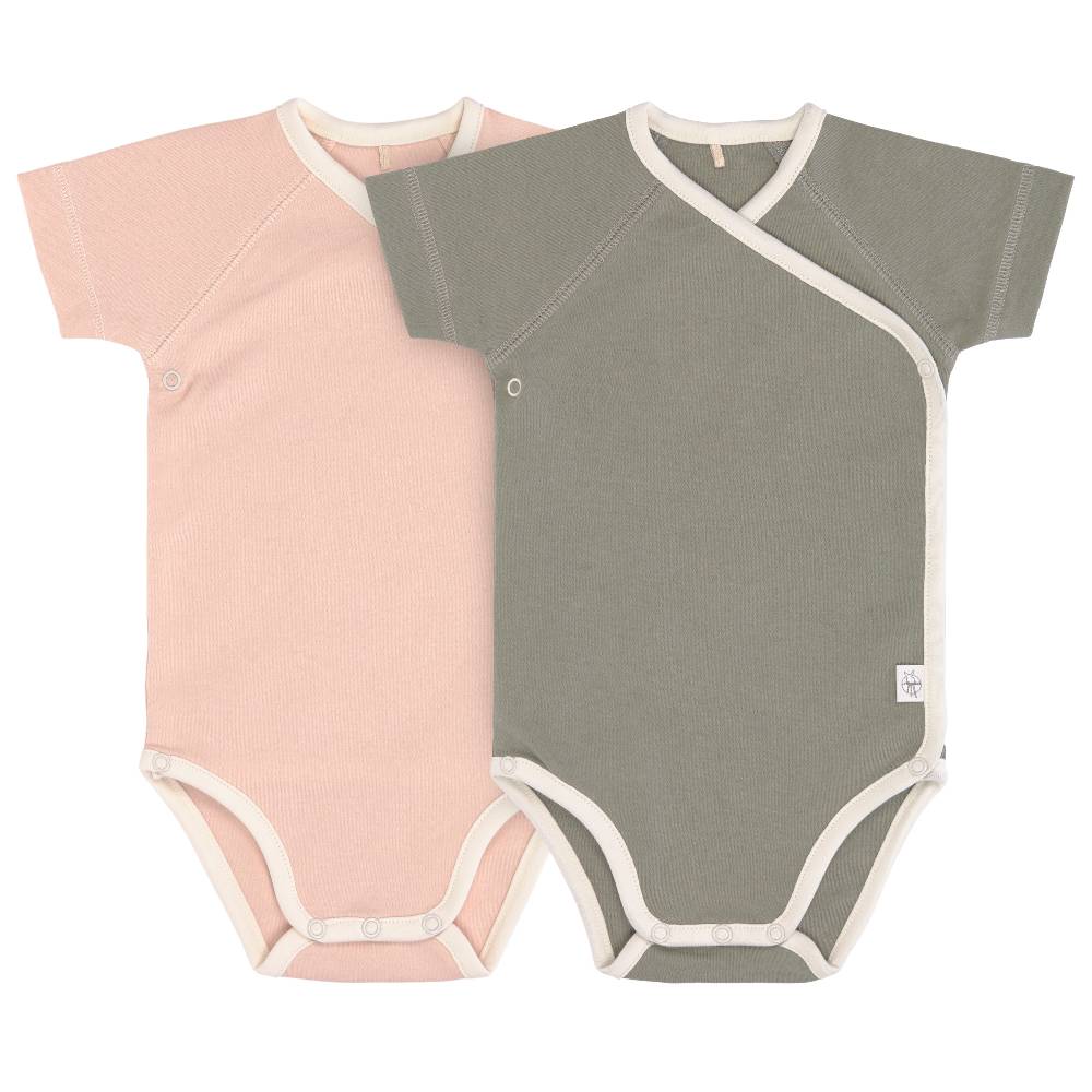 Lässig Baby Wickelbody (2er Set) kurzarm - Bio Baumwolle, Rosa Oliv