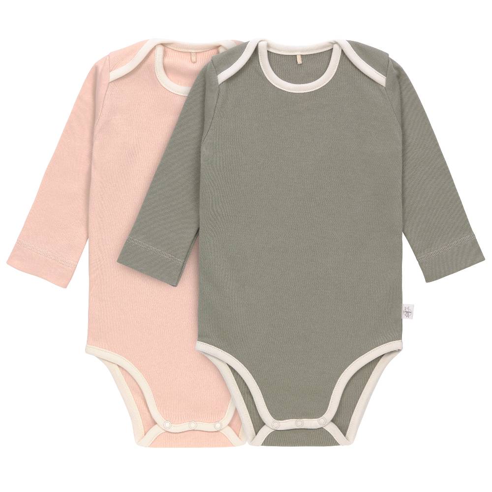 Lässig Baby Body (2er Set) langarm - Bio Baumwolle, Rosa Oliv