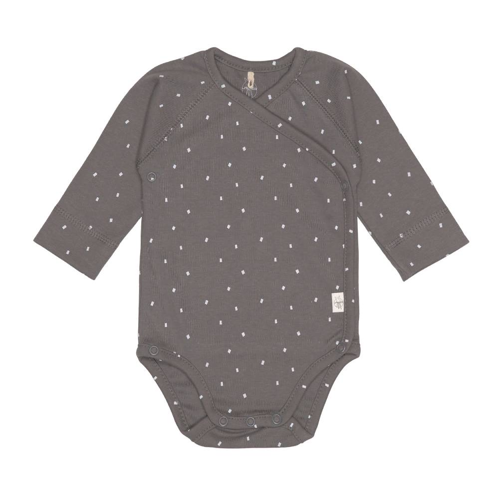 Lässig Baby Wickelbody langarm - Bio Baumwolle, Punkte, Anthrazit