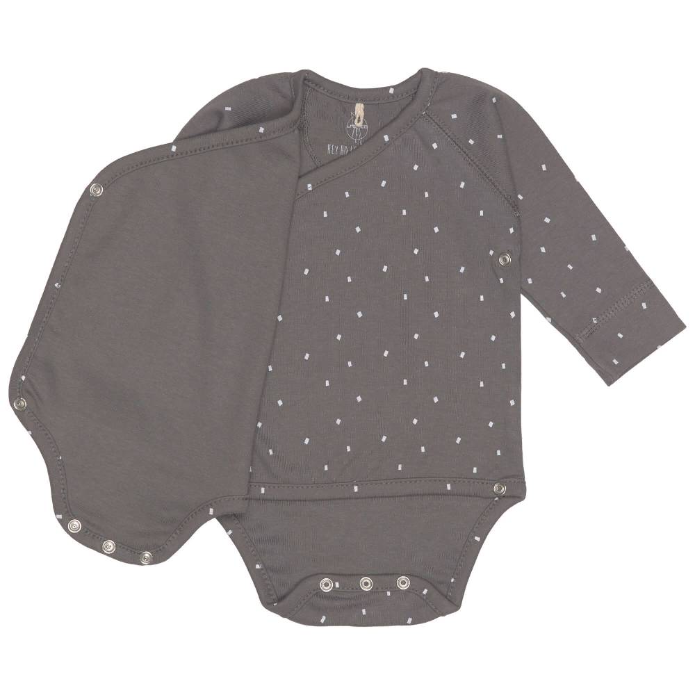 Lässig Baby Wickelbody langarm - Bio Baumwolle, Punkte, Anthrazit Black Friday