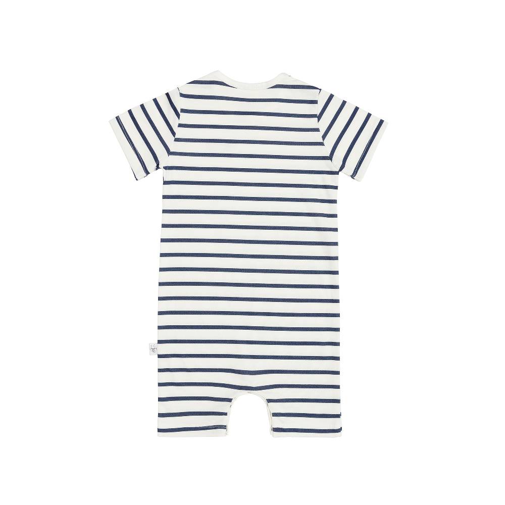 Lässig Baby Jumpsuit - Bio Baumwolle, Hund, Blau weiß Jubiläumsangebot