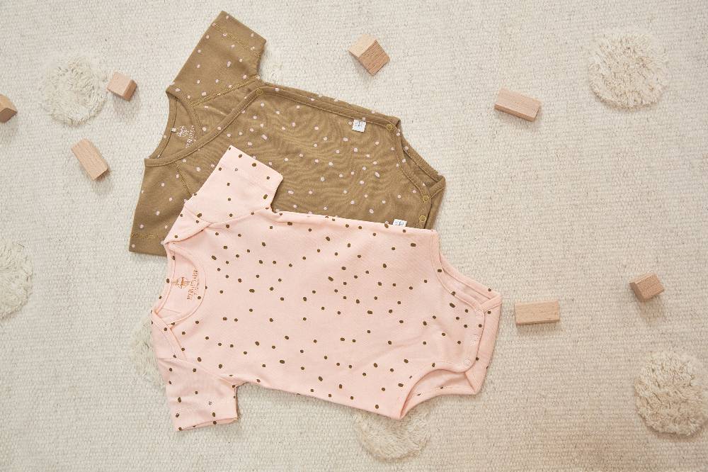 Lässig Baby Wickelbody kurzarm - Bio Baumwolle, Punkte, Gelb Heißer Verkauf