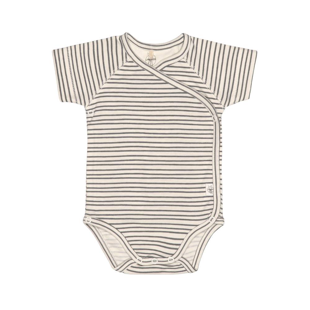 Lässig Baby Wickelbody kurzarm - Bio Baumwolle, Streifen, Grau
