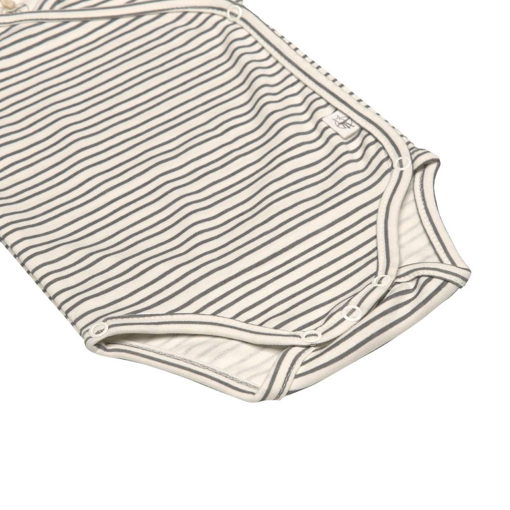 Lässig Baby Wickelbody kurzarm - Bio Baumwolle, Streifen, Grau Räumungsverkauf