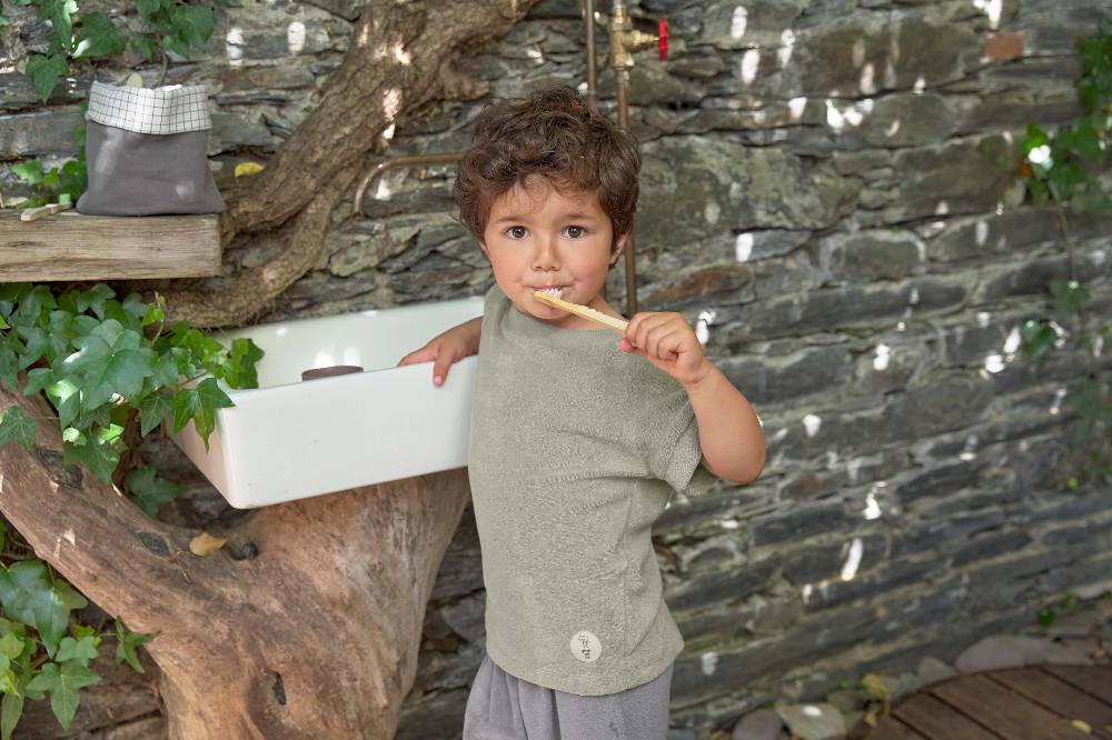 Lässig Frottee T-Shirt Kinder, Oliv 50% Rabatt mit kostenlosem Versand