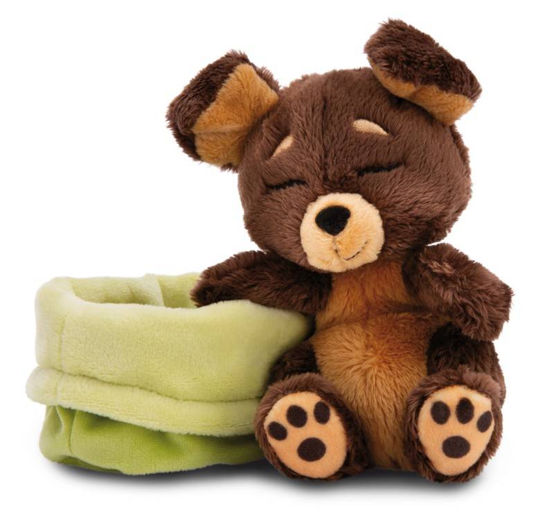 NICI Kuscheltier Sleeping Pets brauner Hund 12cm im grünen Körbchen NICI GREEN Zeitbegrenzte Promotion