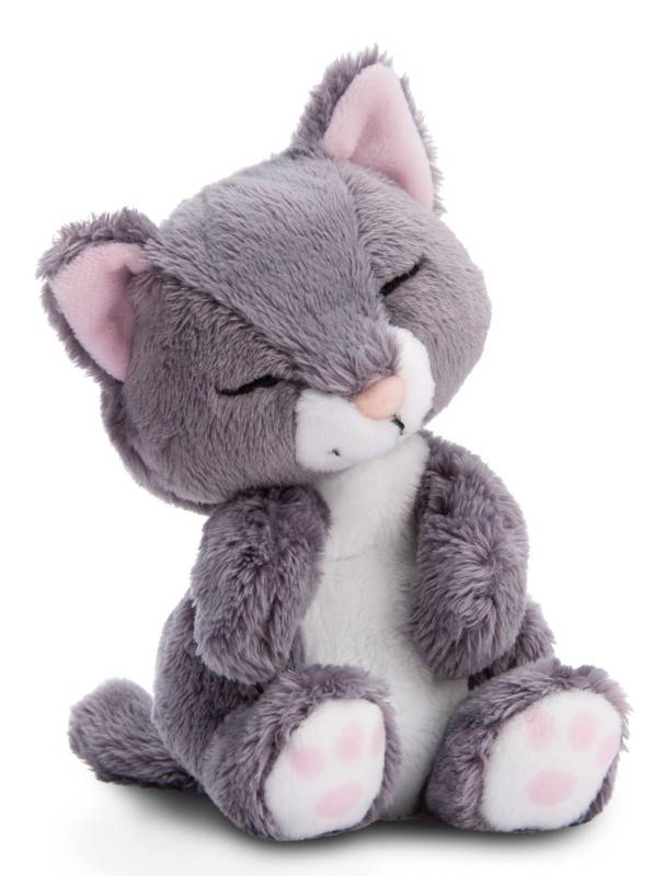 NICI Kuscheltier Sleeping Pets graue Katze 12cm im rosa Körbchen NICI GREEN Blitzverkäufe