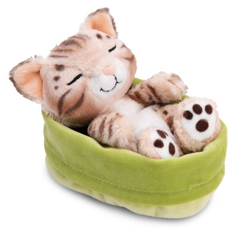 NICI Kuscheltier Sleeping Pets Bengal Katze 12cm im hellgrünen Körbchen NICI GREEN Kostenloser Versand