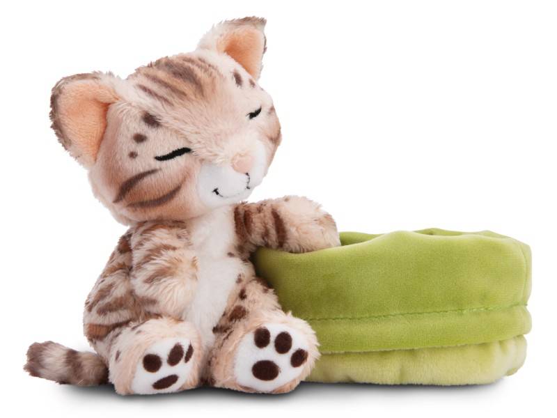NICI Kuscheltier Sleeping Pets Bengal Katze 12cm im hellgrünen Körbchen NICI GREEN Kostenloser Versand