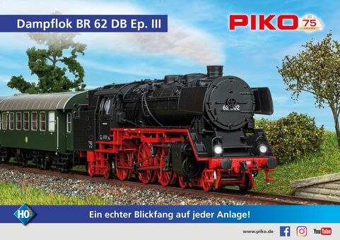 Piko Sound-Dampflok BR 62 DB III, inkl. PIKO Sound-Decoder und Dampfgenerator Artikelnummer: 50702 Neuheiten