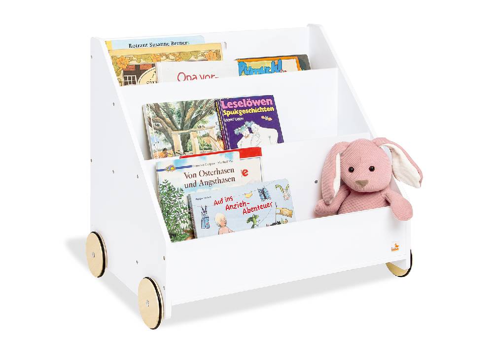 Pinolino Kinderbücherregal mit Rollen 'Lasse', weiß Sonderangebot der Fabrik