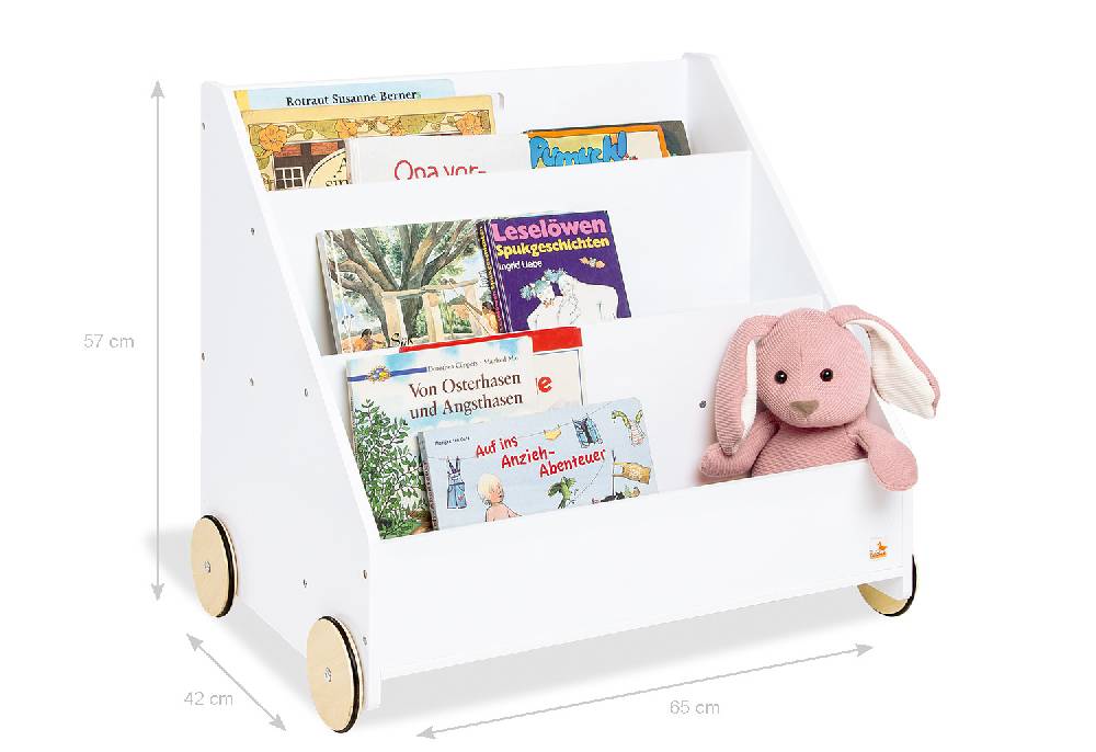 Pinolino Kinderbücherregal mit Rollen 'Lasse', weiß Sonderangebot der Fabrik