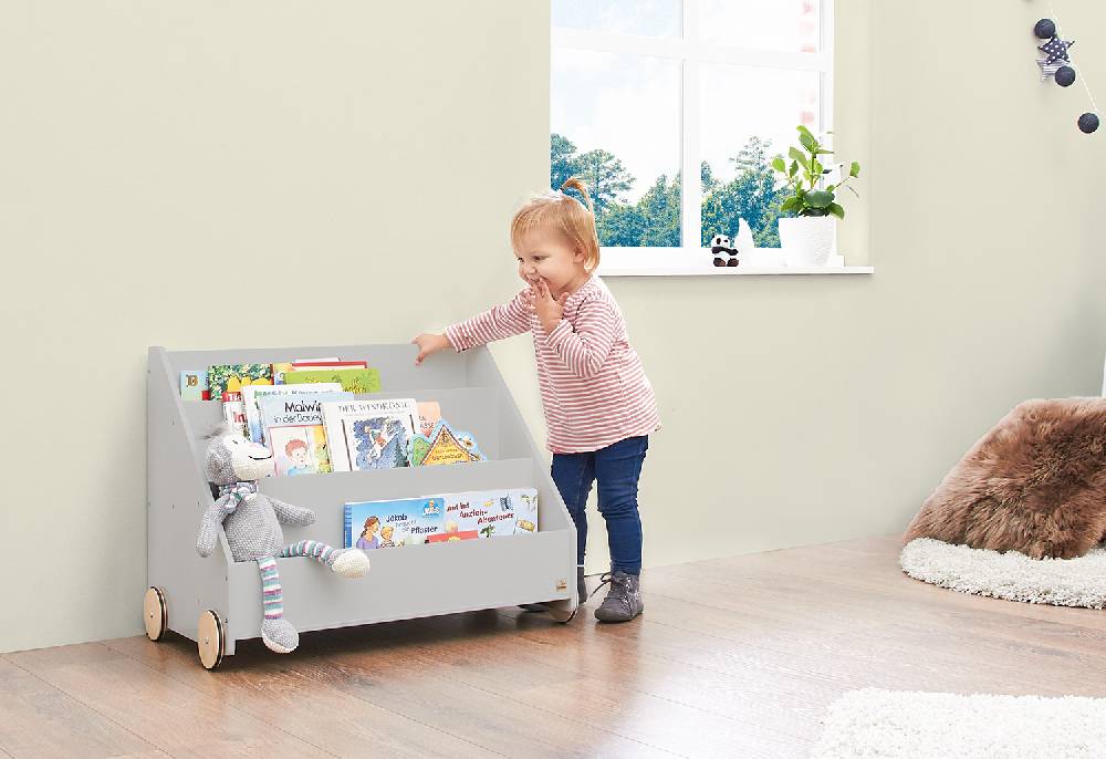 Pinolino Kinderbücherregal mit Rollen 'Lasse', grau Bis zu 55% Rabatt