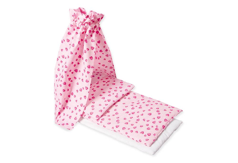 Pinolino Puppenbettzeug für Puppenwiegen mit Himmel 'Herzchen', rosa, 4-tlg. - Auslaufartikel