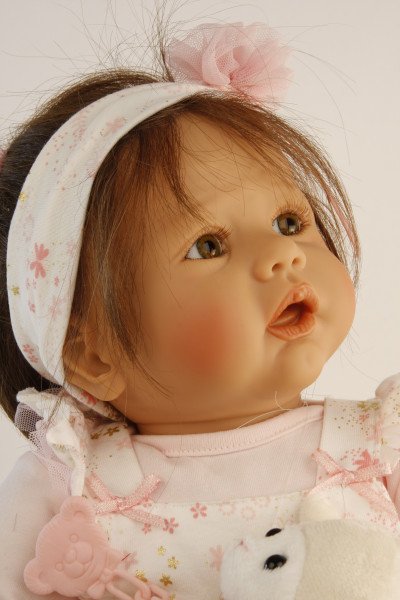 Schildkröt Manufaktur Baby Pina 52 cm von Karola Wegerich , braune Haare, Kleidung rose/weiss Black Friday Preise