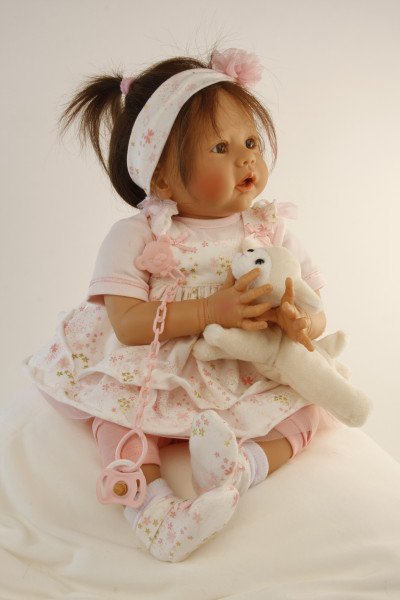 Schildkröt Manufaktur Baby Pina 52 cm von Karola Wegerich , braune Haare, Kleidung rose/weiss Black Friday Preise